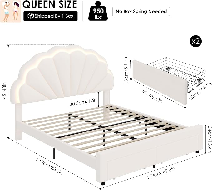 HIFIT Queen Upholstered Smart LED Bed Frame - Image 2