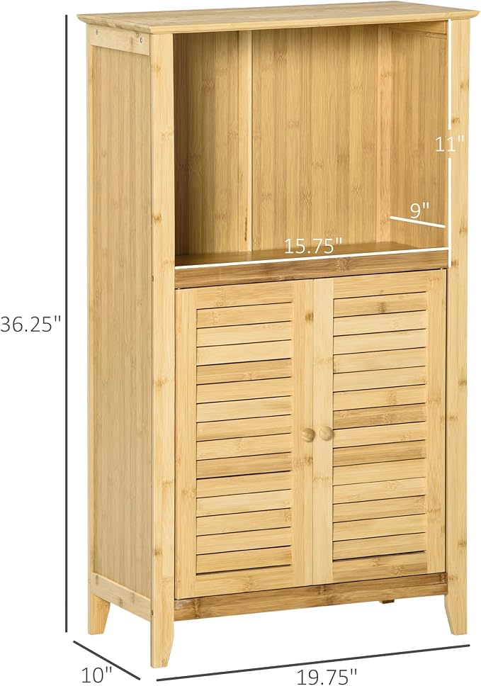 HOMCOM Bamboo Floor Cabinet Bathroom Floor Cabinet Living Room Organizer Tower - Image 3