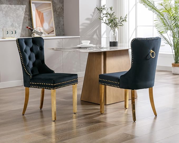 KCC Velvet Dining Chairs Set of 4, Upholstered High-end Tufted Dining Chair - Image 9