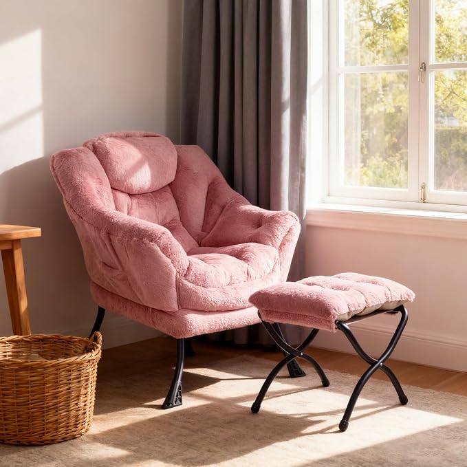 Welnow Lazy Chair with Ottoman, Modern Accent Chair with Armrests and a Side - Image 8