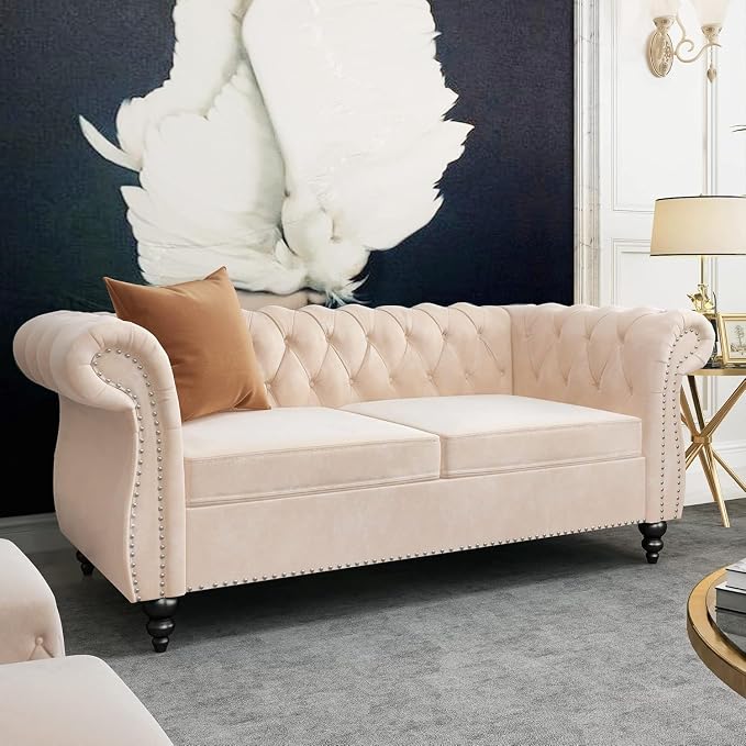 AVZEAR 3 seat Sofa, Velvet Living Room Large Modern Chesterfield Fabric Modern - Image 8