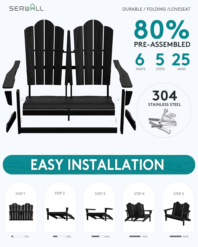 SERWALL 5 Pieces HDPE Patio Adirondack Chair Set, 2 Adirondack Chair - Image 4
