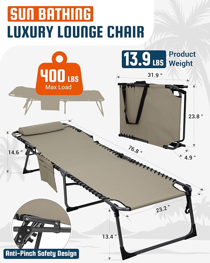 KingCamp Lounge Chair Outdoor, 400LBS Tanning Chairs - Image 2