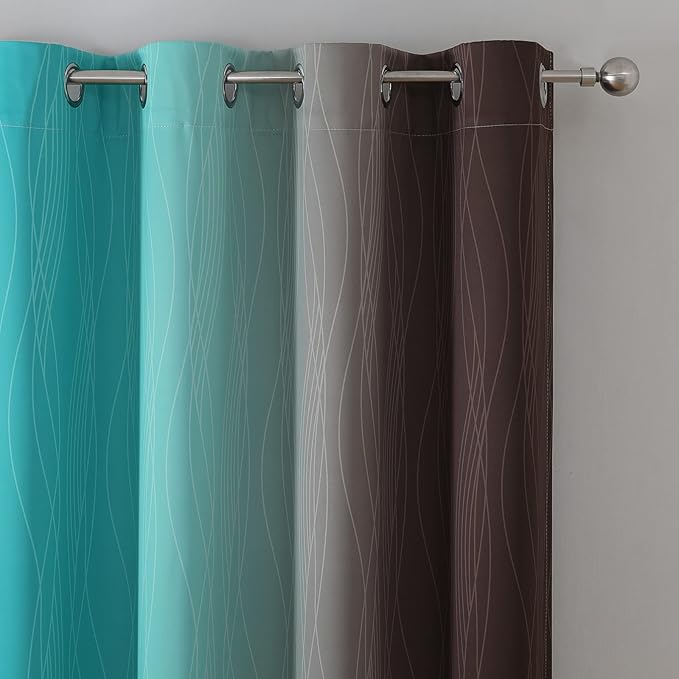 Estelar Textiler Teal and Brown Blackout Curtains - Image 4