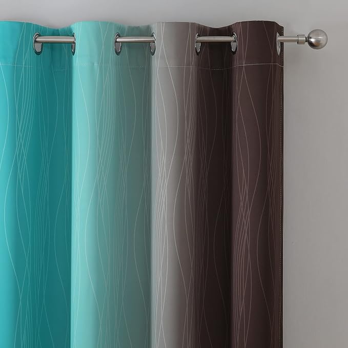 Estelar Textiler Teal and Brown Ombre Blackout Curtains 72 Inches Length - Image 4