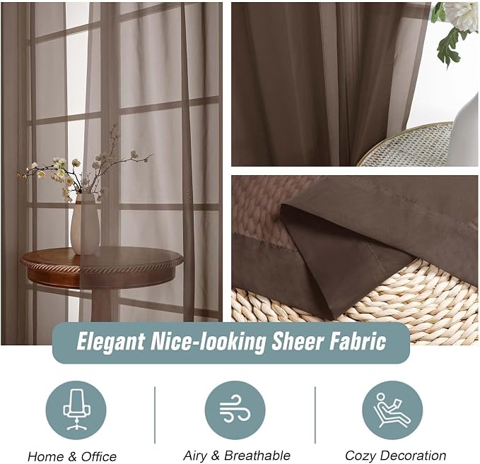 Chocolate Sheer Curtains for Window 72 inches Long 2 Panels Set, Soft Airy - Image 4