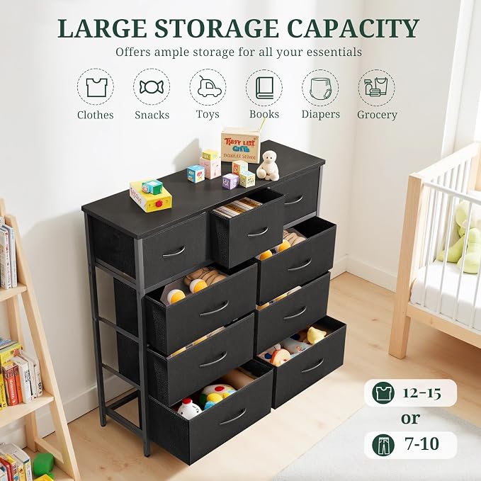 9-Drawer Dresser for Bedroom, Anti-Tip Tall Storage Organizer Chest of Drawers - Image 5