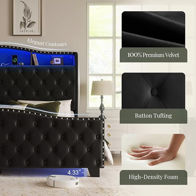 Belffin King Size Bed Frame and Headboard, 50.9" Velvet Upholstered Wingback - Image 6