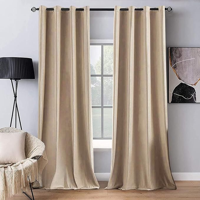 MIULEE 2 Panels Blackout Velvet Curtains Solid Soft Grommet Camel Beige Curtain by MIULEE