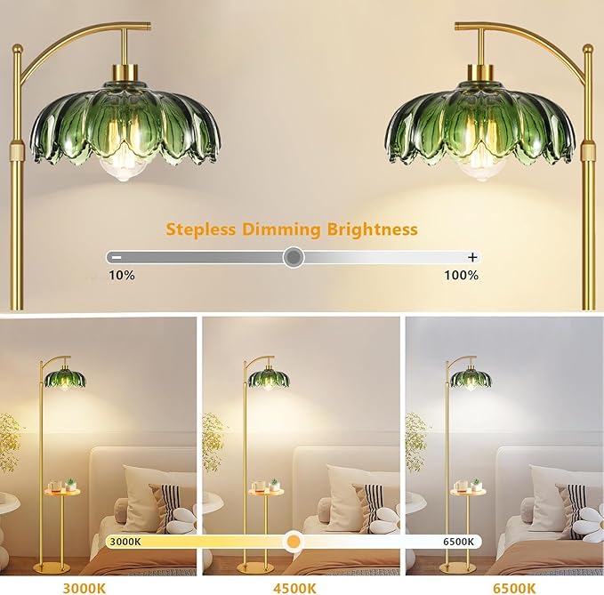 QIYIZM Glass Floor Lamp with Table and Shelves - Image 2