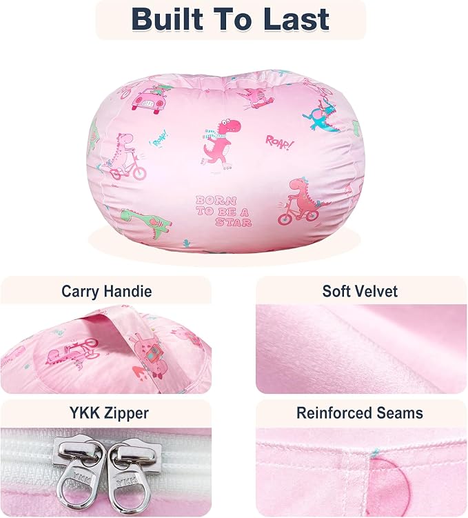 Lukeight Dinosaur Stuffed Animals Storage Bean Bag Chair Cover - Image 5