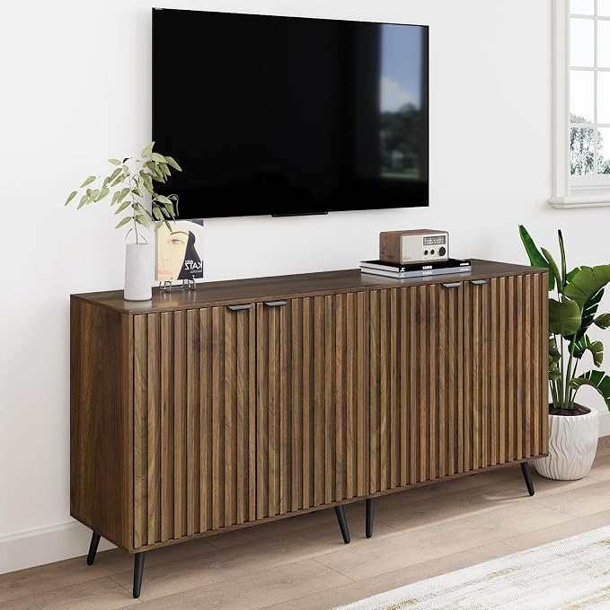 Smuxee Fluted Sideboard Cabinet, Freestanding Walnut Buffet Cabinet - Image 7