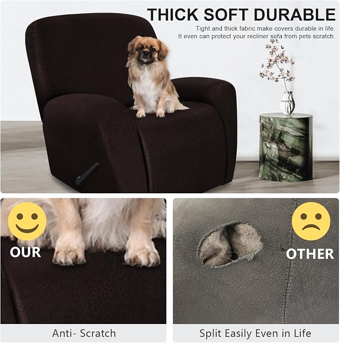 ANARACHON Recliner Chair Covers Leather Look, 4 Pieces Recliner Covers Non Slip - Image 6