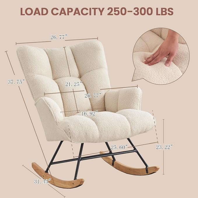 SAETSFEG Rocking Chair Nursery Teddy Upholstered Glider Rocker Rocking Accent - Image 2