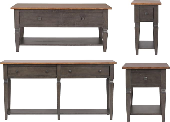 Sunset Trading Dakota 4PC Wood w Drawers, Storage Shelves, Distressed Brown and - Image 2