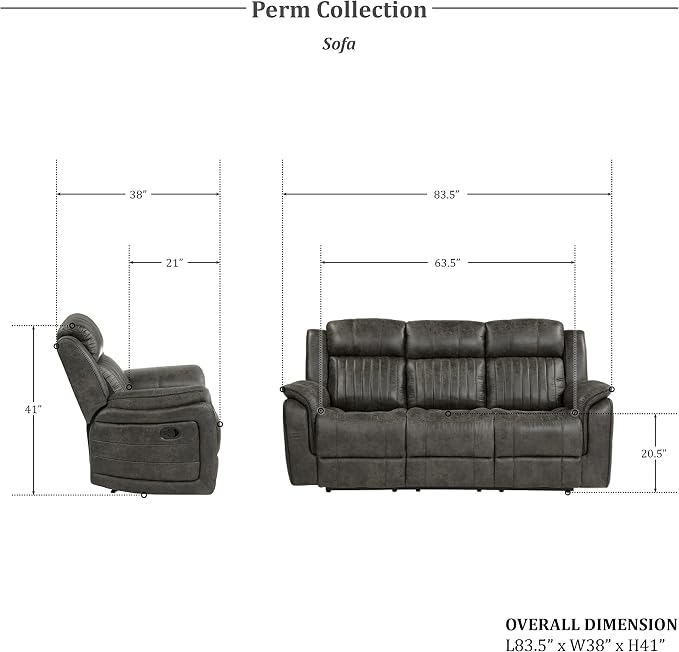 Lexicon Recliner Living Room Set, Home Theater Seating, Manual Polished - Image 11