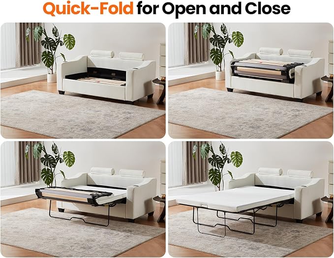 Full Size Pull Out Sleeper Sofa Bed, 2-in-1 Convertible Chenille Pull Out Couch - Image 7