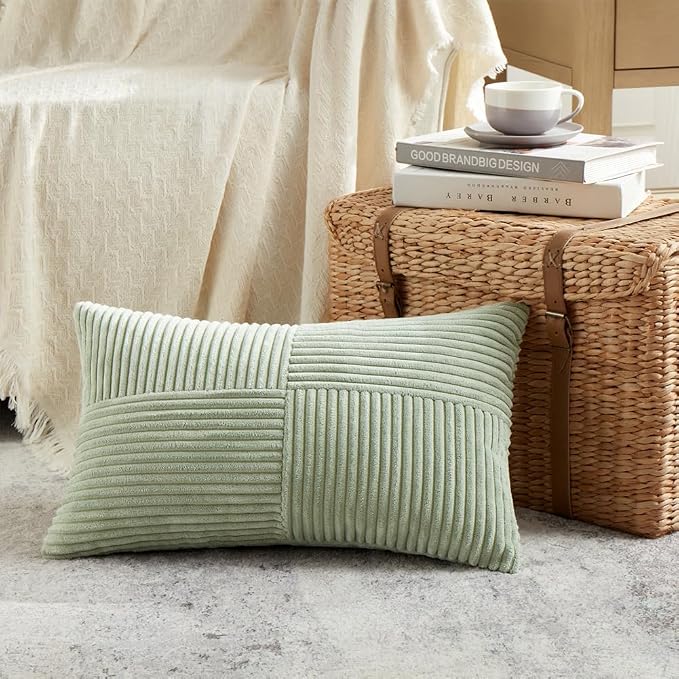 Fancy Homi 2 Packs Sage Green Long Lumbar Decorative Throw Pillow Covers 16x24 - Image 2