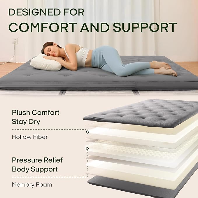 ZonLi Japanese Floor Futon Mattress Twin Size 75"x 39", 100% Cotton Cover 4'' - Image 4