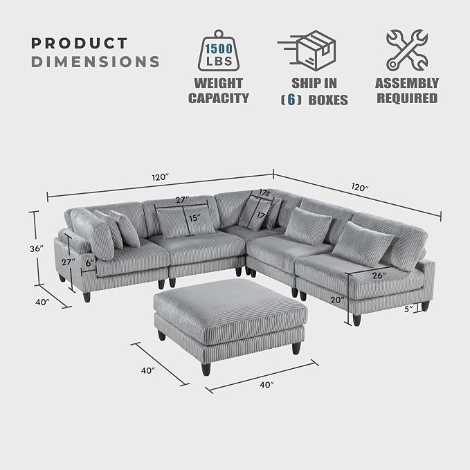 Lexicon 120 Inch Modular Sectional Sofa - Image 2