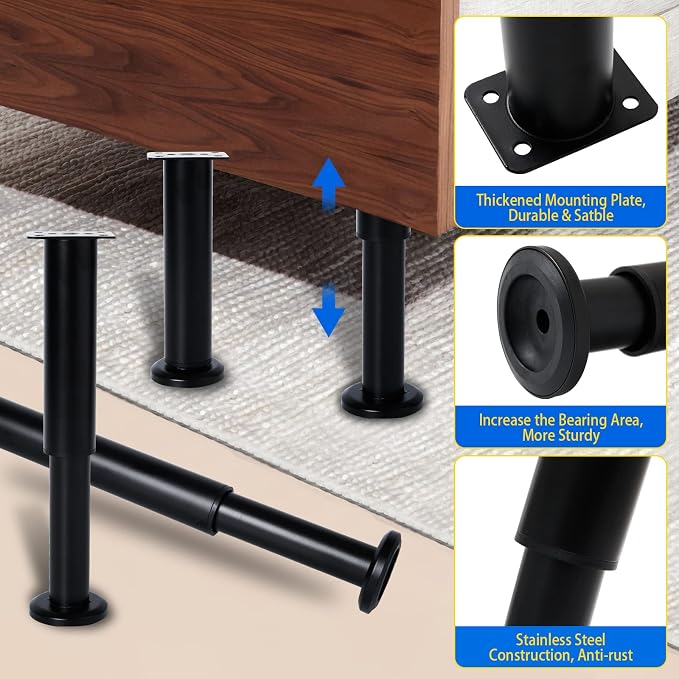 4 Pcs Adjustable Height Bed Support Furniture Legs - Image 5
