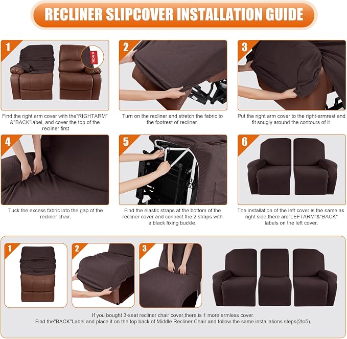 VANSOFY Recliner Cover, 3-Pieces Stretch Reclining Couch Covers - Image 6