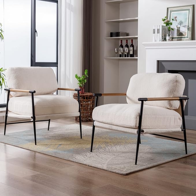 Ya-Home Mid-Century Accent Chair, Soft Armchair Sherpa Fabric Lounge Chair - Image 8