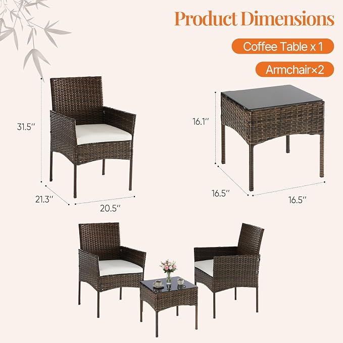 Sweetcrispy 3 Piece Patio Furniture Set, All-Weather Outdoor Conversation Set - Image 4