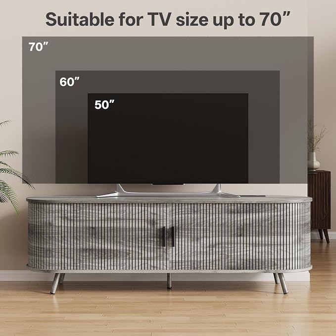 63 inch TV Stand with Power Outlet, Fluted Entertainment Center - Image 6