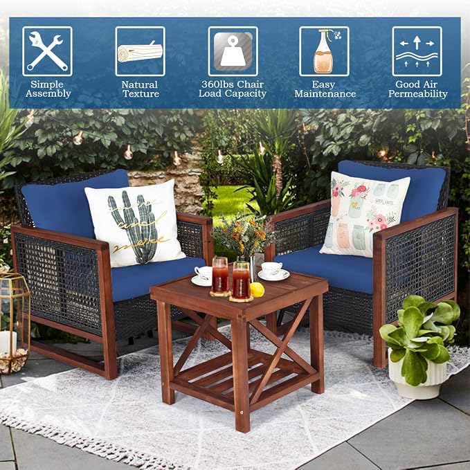 Tangkula 3 Pieces Patio Wicker Furniture Set, Rattan Outdoor Sofa Set - Image 5