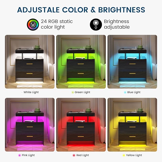 HNEBC Auto LED Nightstand with Wireless Charging Station & USB Ports, High - Image 6
