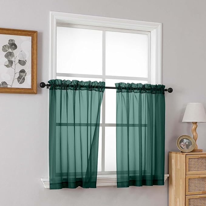 Green Sheer Curtains Tier 30 Inches Length 2 Panels, Light Filtering - Image 8