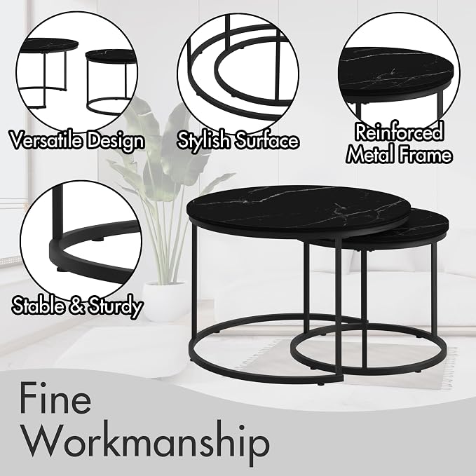 Homy Casa 27.6inch Round Coffee Table Set of 2, Modern Nesting Coffee Tables - Image 5