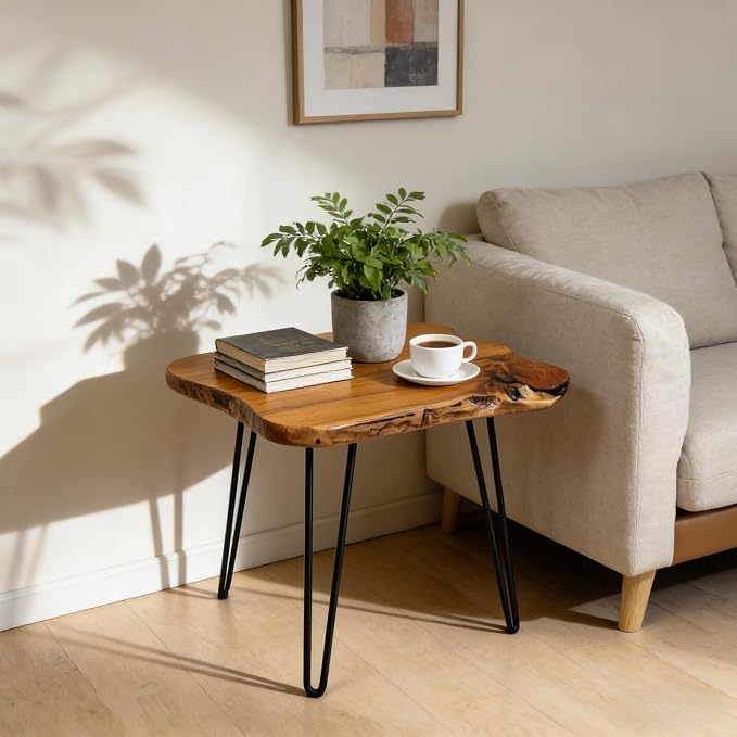 Live Edge Side Table, Solid Wood End Table by Unknown