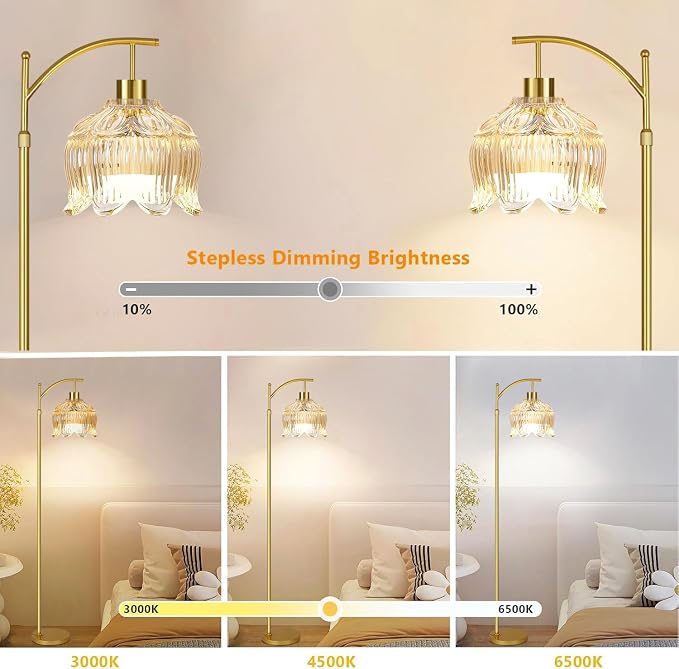 QIYIZM Flower Floor Lamp for Living Room, Glass Mid Century Modern Brass Tall - Image 2