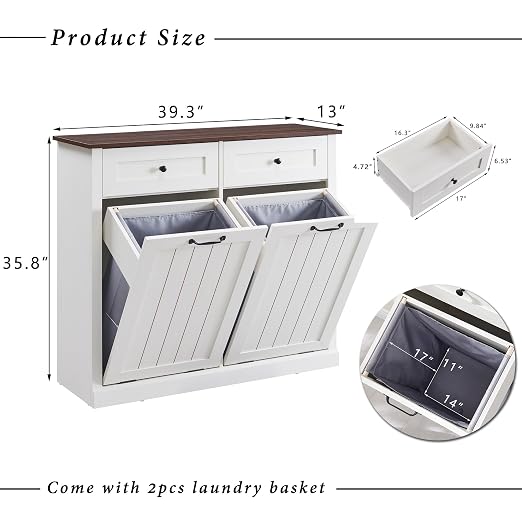 IFGET Double Tilt Out Trash Cabinet, 20 Gallon Farmhouse Laundry Hamper Cabinet - Image 2