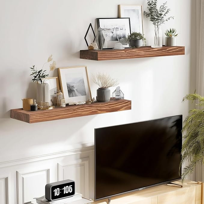 17x8x1.6 inch Floating Shelves Set of 2 – Solid Wood Rustic Brown Wall Mounted - Image 2