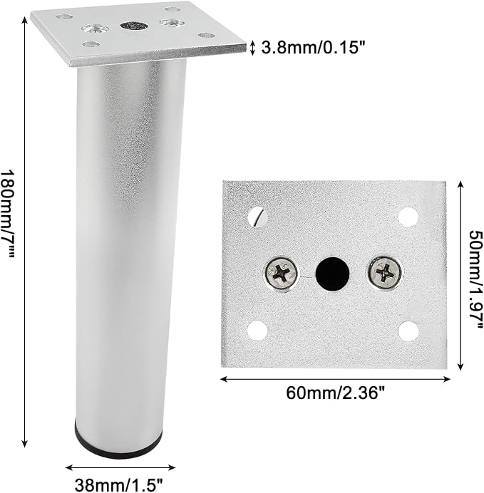 Set of 4 Aluminum Alloy Furniture Legs 7 Inch Height, 1.5 Inch Diameter - Image 2