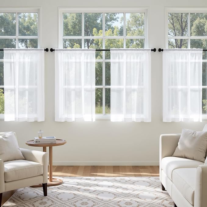 MIULEE Short Curtains 30 Inches Long, 4 Panels Set, Light Filtering Half Window - Image 2