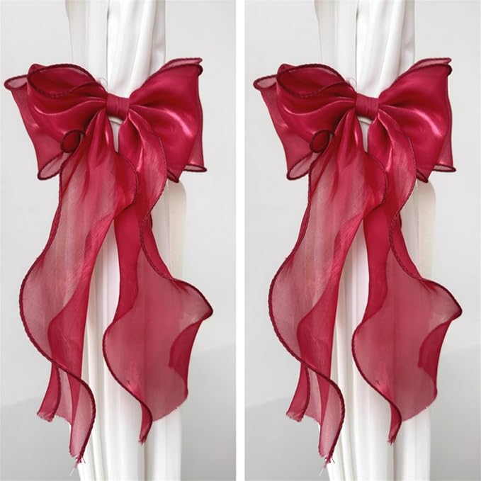 2 Pack French Silky Bow Curtain Tiebacks, Elegant Lace Ribbon by Unknown