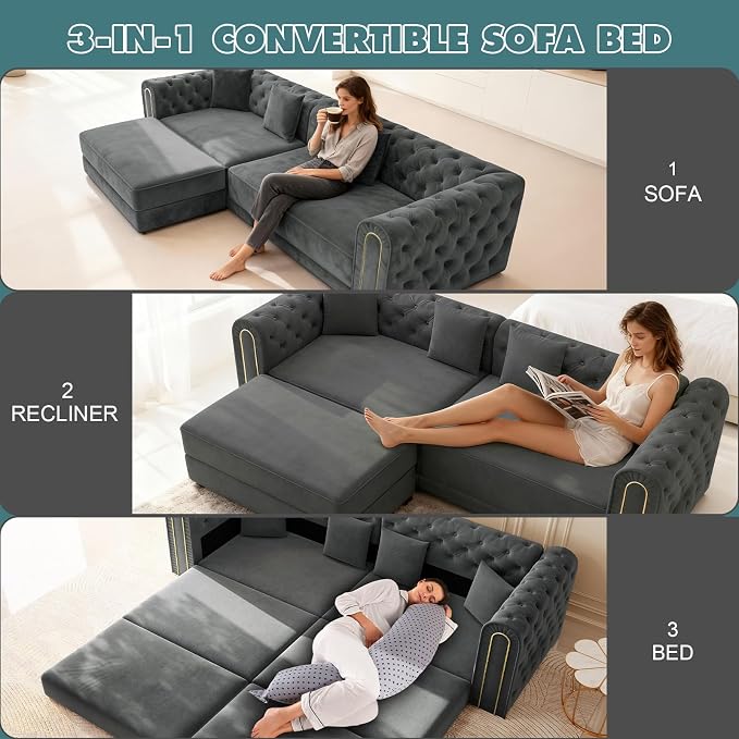 90.6'' Velvet Folding Floor Sofa Bed - Image 3