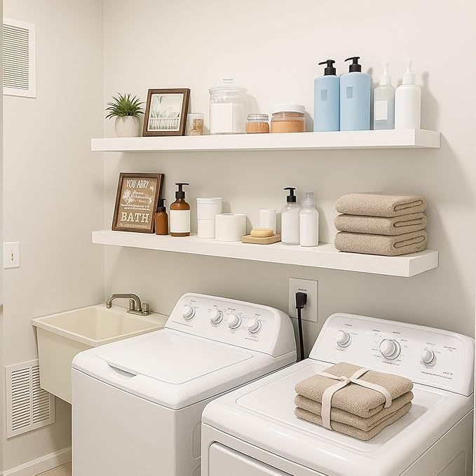 Floating Shelves for Wall, Bathroom Shelves Over Toilet, Wall Shelves & Book - Image 5