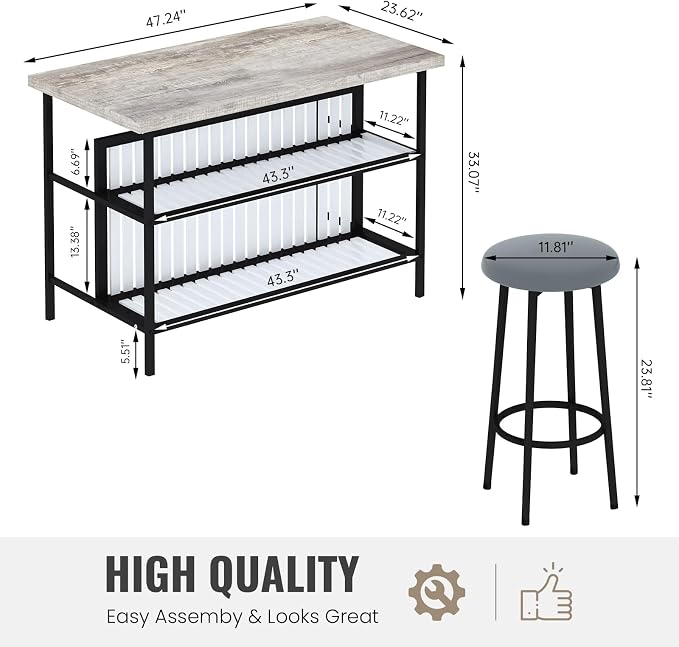 AWQM Kitchen Island with Seating & Storage Shelf, Faux Marble Island Table - Image 6
