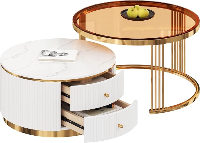 Merax 2-Piece Round Nesting Coffee Table Set - Image 11