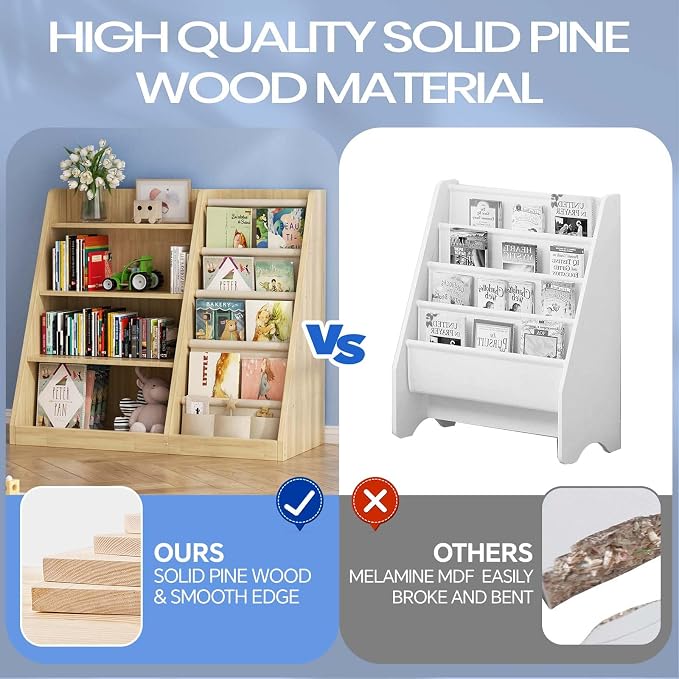 EXPERLAM Kids Bookshelf and Toy Storage Organizer, 4 Tier Wooden Kids Book Shelf - Image 3