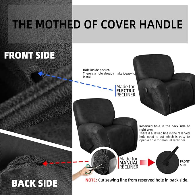 ANARACHON Leather Like Recliner Chair Covers Heavy Duty, 4 Pieces Recliner Cover - Image 6