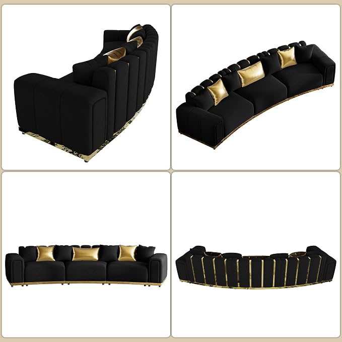 Oversized Luxury Chesterfield Sofa Set Velvet Black and Gold Couch - Image 6