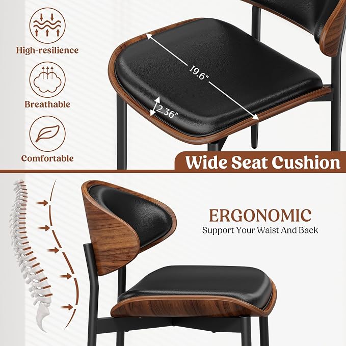 REONEY Dining Chairs Set of 2, Mid-Century Modern Upholstered PU Leather Chairs - Image 6