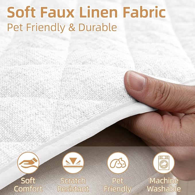Dog Couch Cover for Sofa 100% Waterproof Faux Linen Sofa Covers for 3 Cushion - Image 4