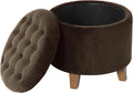 Homepop Home Decor | Upholstered Round Velvet Tufted Foot Rest Ottoman | Ottoman by HomePop